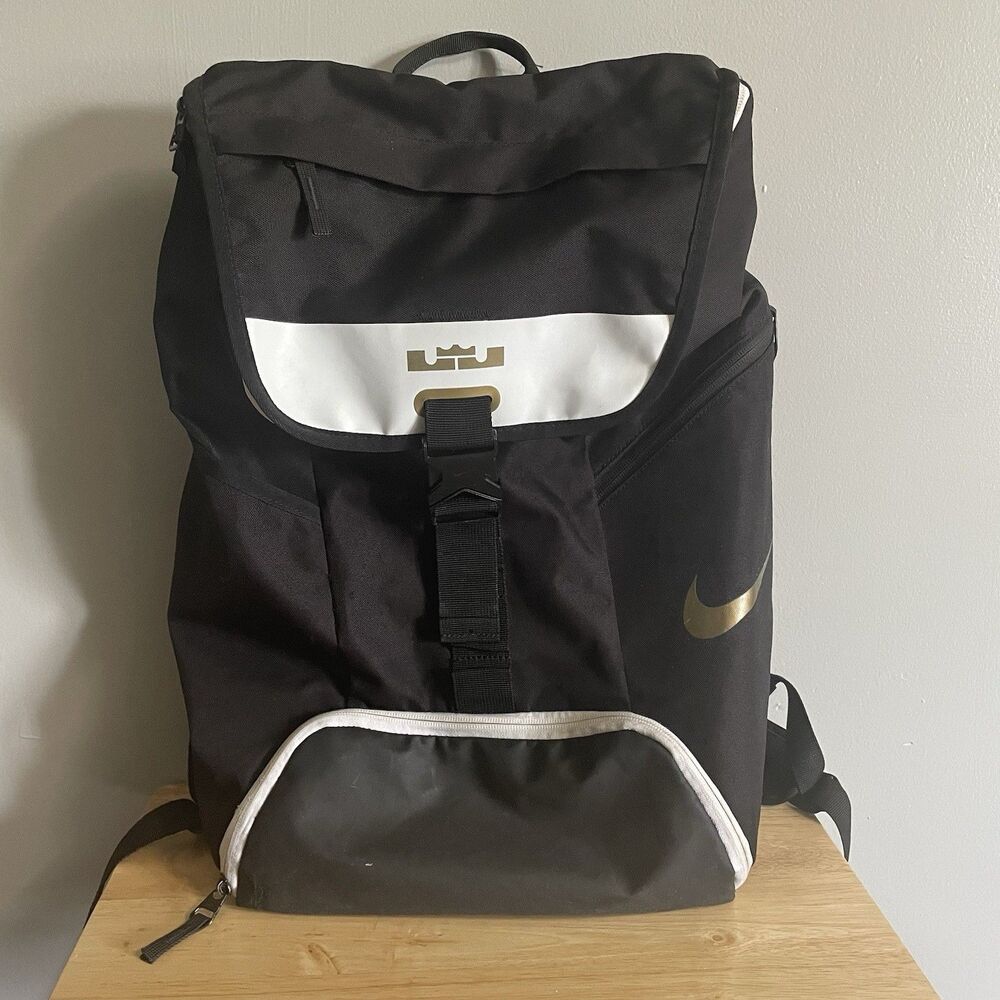 Nike LeBron Ambassador 2.0 Backpack Black White Gold 13x20x7” SCUFF MARKS BOTTOM